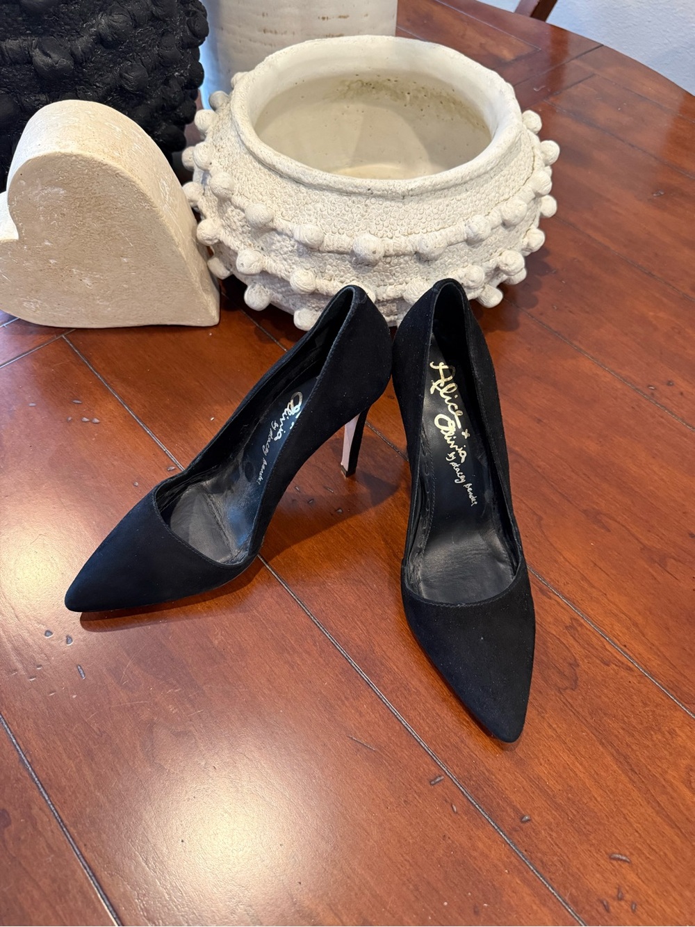 Alice + Olivia Black Pointed Toe Suede Stilettos